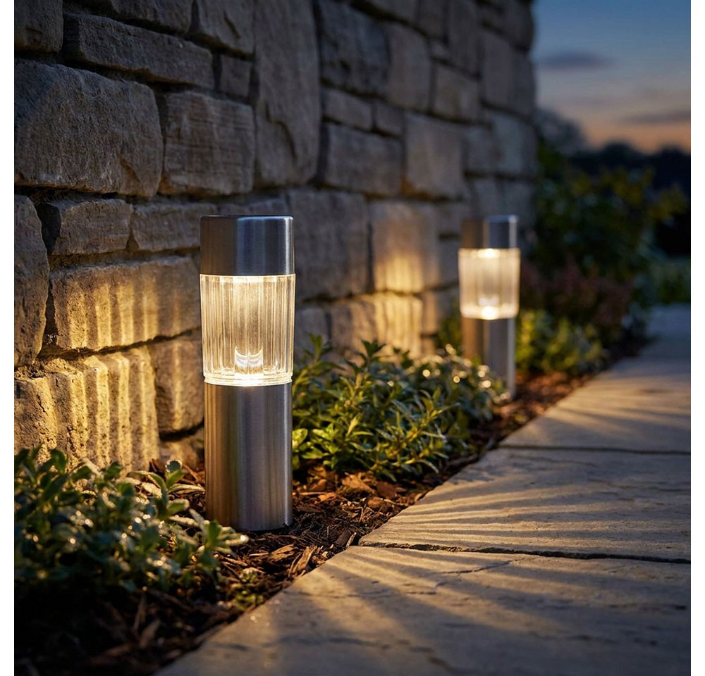 GLOBO LIGHTING LED Gartenleuchte, LED-Leuchtmittel fest verbaut, Warmweiß, 12 LED Edelstahl Solar Leuchten Steck Leuchten Erdspieß Außen