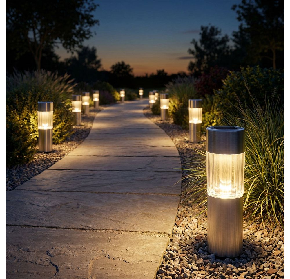 GLOBO LIGHTING LED Gartenleuchte, LED-Leuchtmittel fest verbaut, Warmweiß, 12 LED Edelstahl Solar Leuchten Steck Leuchten Erdspieß Außen Bild 3