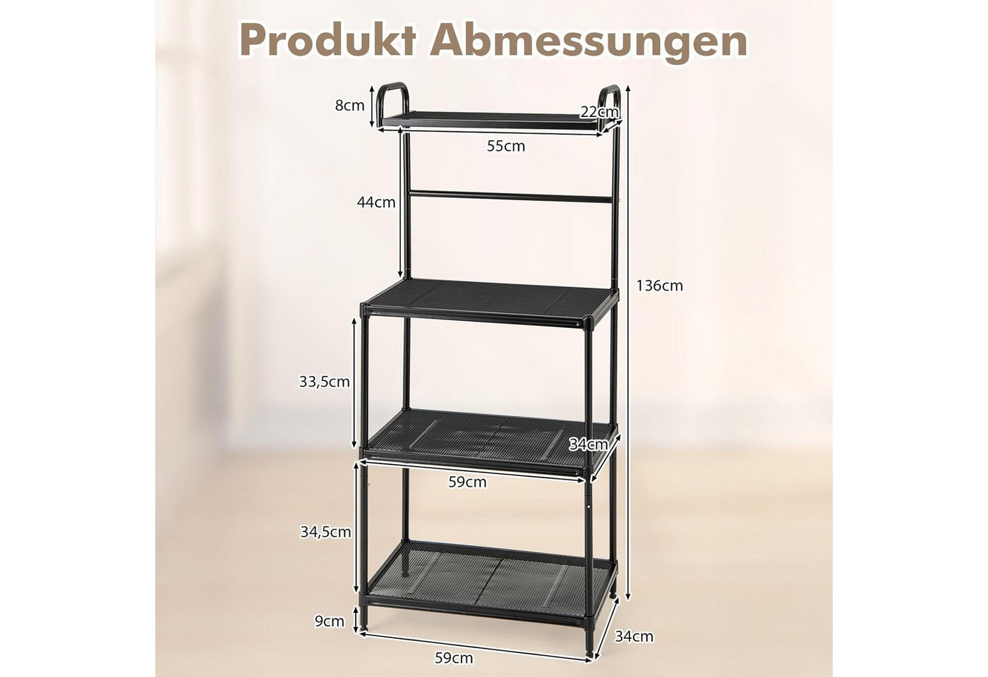 KOMFOTTEU Standregal Mikrowellenregal, mit großem Stauraum, aus Lackiertes Eisen Bild 2