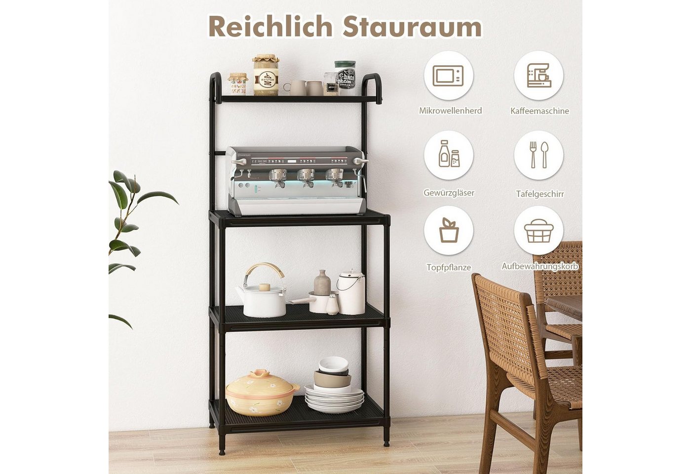 KOMFOTTEU Standregal Mikrowellenregal, mit großem Stauraum, aus Lackiertes Eisen Bild 5