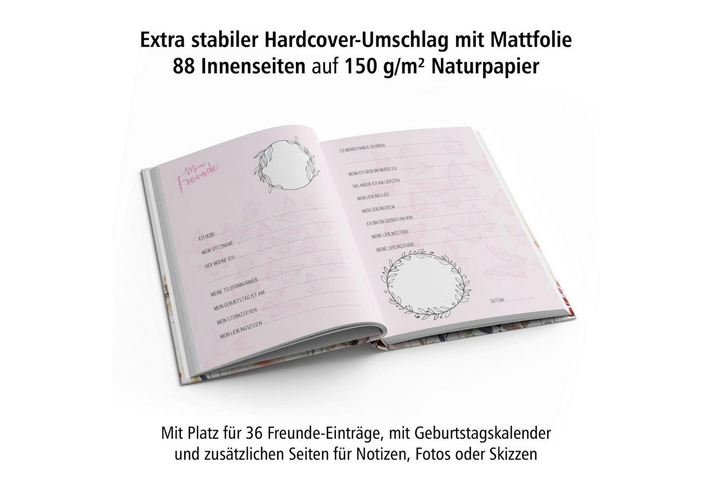 itenga Notizbuch itenga Freundebuch Schmetterling DIN A5, 88 Seiten 150g Naturpapier Bild 4