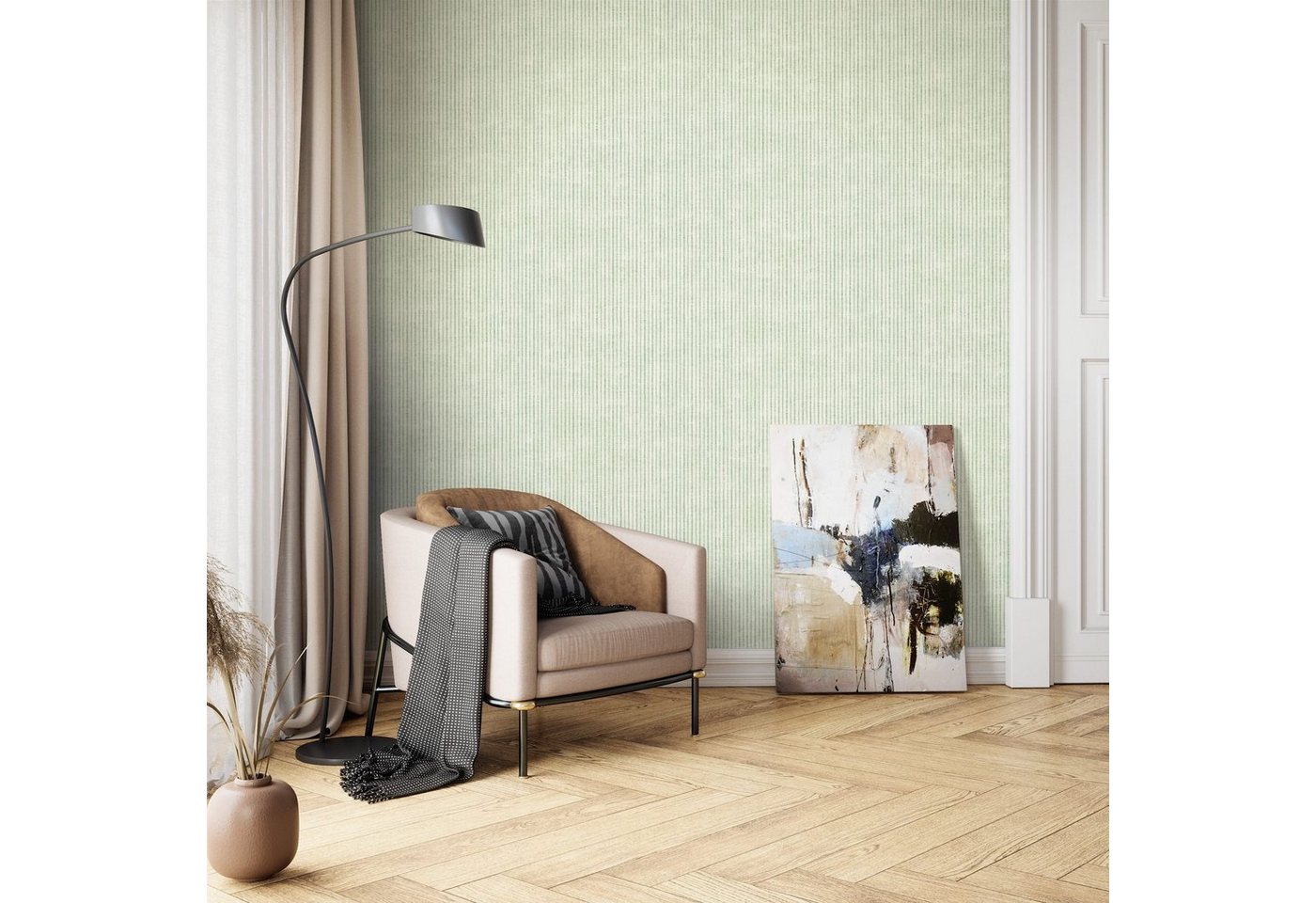 Newroom Vliestapete Milana Green Tapete Streifentapete Streifen,Linien, Grün Tapete Modern Streifen - Streifentapete Gestreifte Tapete Weiß Landhaus Linien für Wohnzimmer Schlafzimmer Küche, Gestreifte Tapete Bild 2