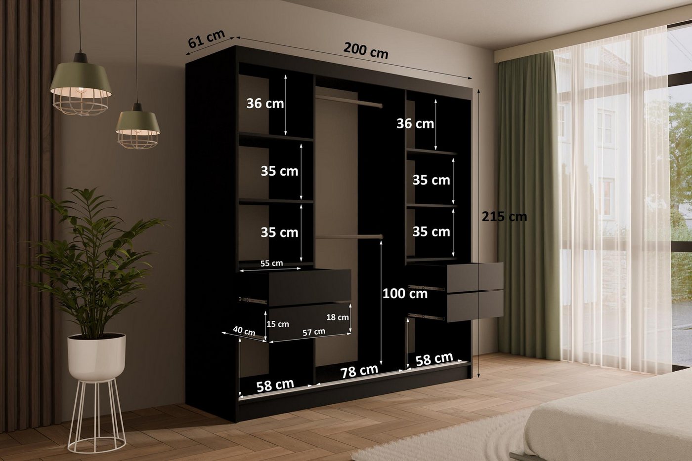 ALTDECOR Schiebetürenschrank V2-LOFTIA (Kleiderschrank Garderobenschrank mit viel Stauraum Moderner Schrank) Spiegel Spiegeltüren Vielseitiger Schwebetürenschrank Bild 4