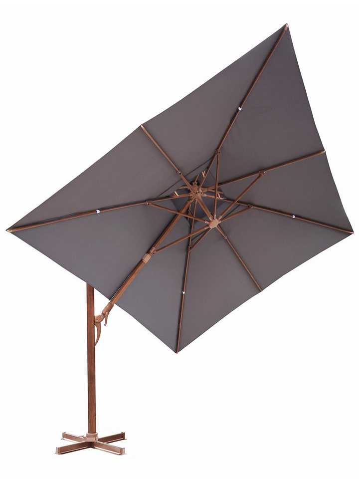 Gardissimo Ampelschirm Ampelschirm mit Ständer Marbella 300x400 cm anthrazit, Holz-Optik, LxB: 300x400 cm, Spar-Set, inkl. Plattenständer, UV-Schutz 50+, 360 Grad drehbar, axial verstellbar