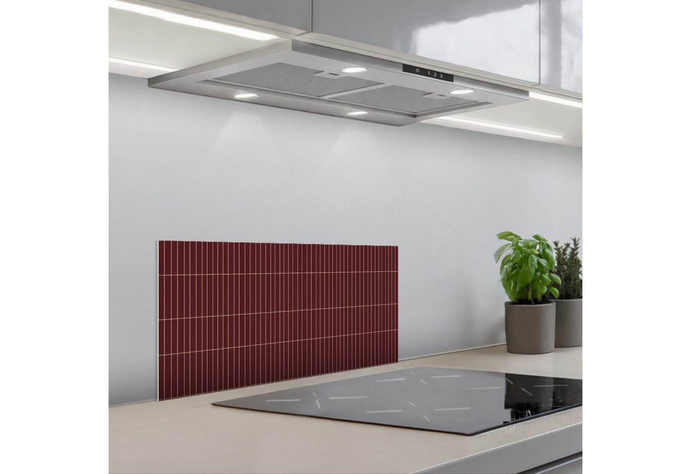 KitchenYeah Küchenrückwand selbstklebend (keine Folie) Linien - Muster - Bordeaux, (1-tlg), Küchenrückwand, Spritzschutz, Kitchen, 60x30 cm