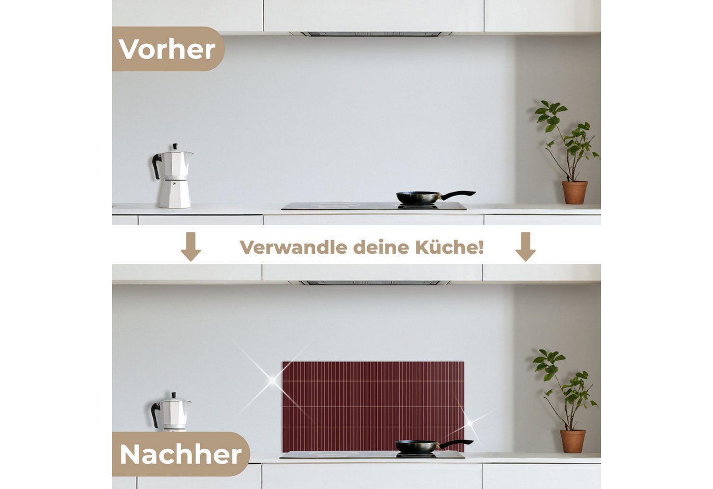 KitchenYeah Küchenrückwand selbstklebend (keine Folie) Linien - Muster - Bordeaux, (1-tlg), Küchenrückwand, Spritzschutz, Kitchen, 60x30 cm Bild 3