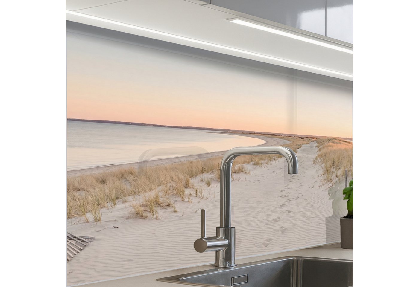 KitchenYeah Küchenrückwand Muster selbstklebend (keine Folie) Küstenlinie - Horizont - Zaun, (1-tlg), Spritzschutz, Küche, Rückwand, Küchenwand, Küchenfront, 30x20 cm Bild 2