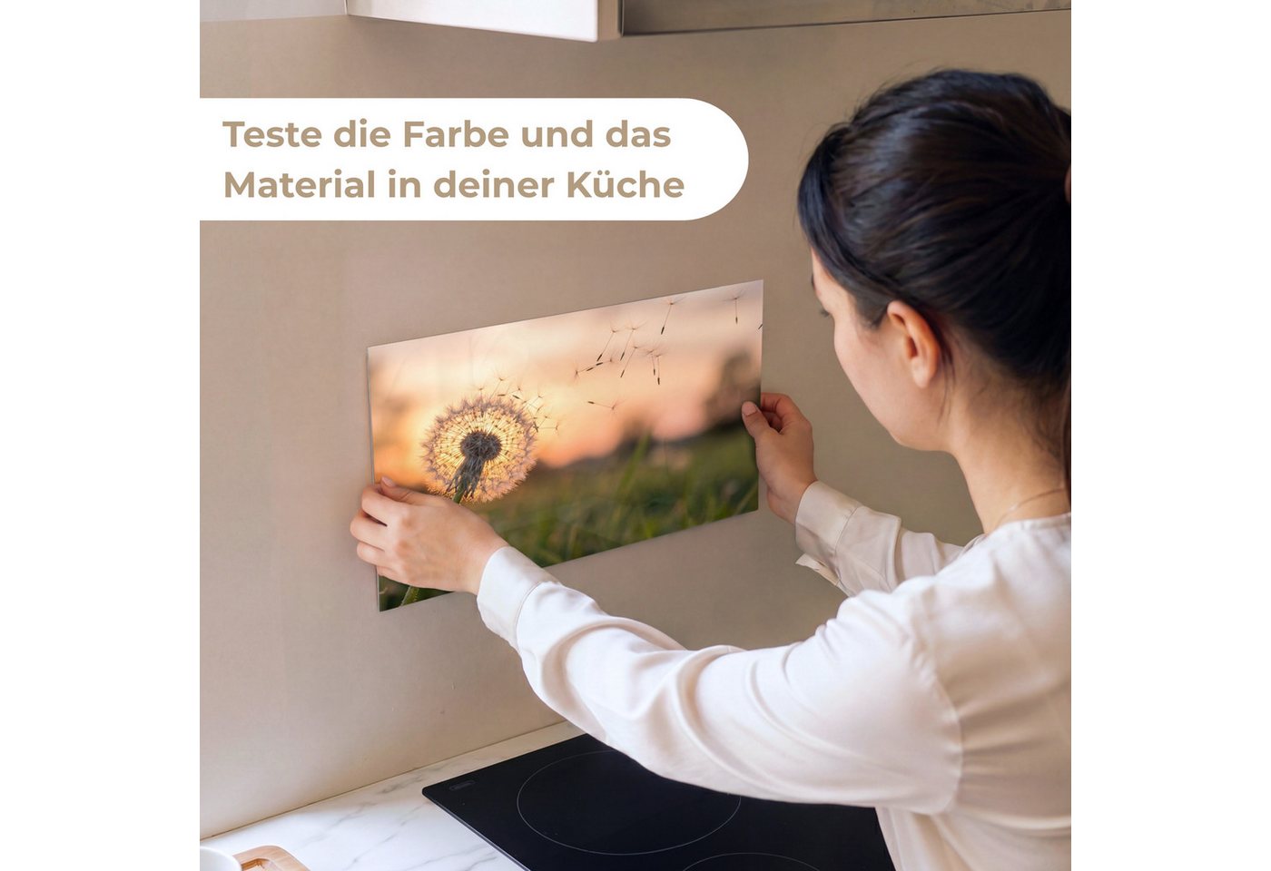 KitchenYeah Küchenrückwand Muster selbstklebend (keine Folie) Löwenzahn - Sonnenuntergang - Feld, (1-tlg), Spritzschutz, Küche, Rückwand, Küchenwand, Küchenfront, 30x20 cm Bild 2