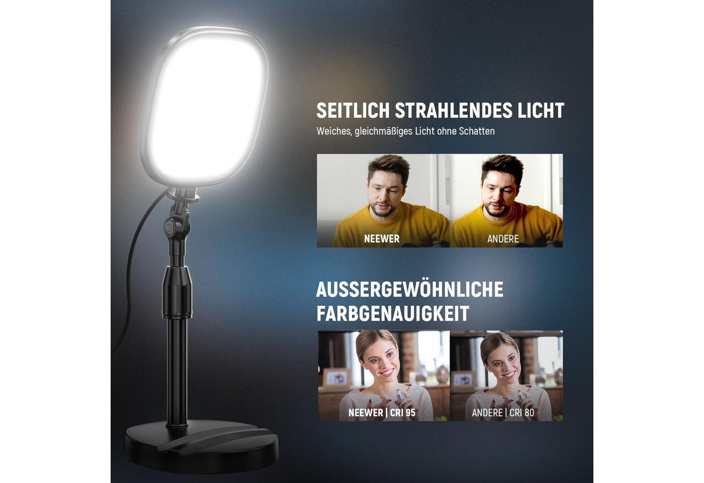 Neewer Videoleuchte NL10 5" Tisch Videolicht für Videoanrufe Vollbild licht mit Ständer, 10W zweifarbige, Edge Lit Videokonferenz Licht für Laptop Webcam