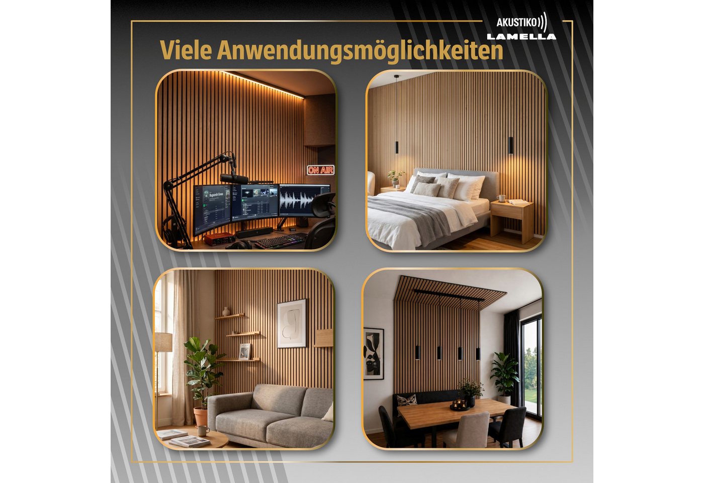 AKUSTIKO Wanddekoobjekt AK03 (Lamella Akustikpaneele 4 Stück 280x60cm - flexible Filz MDF Wandpaneele fugenlos - überlappende Holz Lamellenwand, Premium Paneele - Akustik Wandverkleidung von HEXIM (6.72m² White Ash) Bild 3