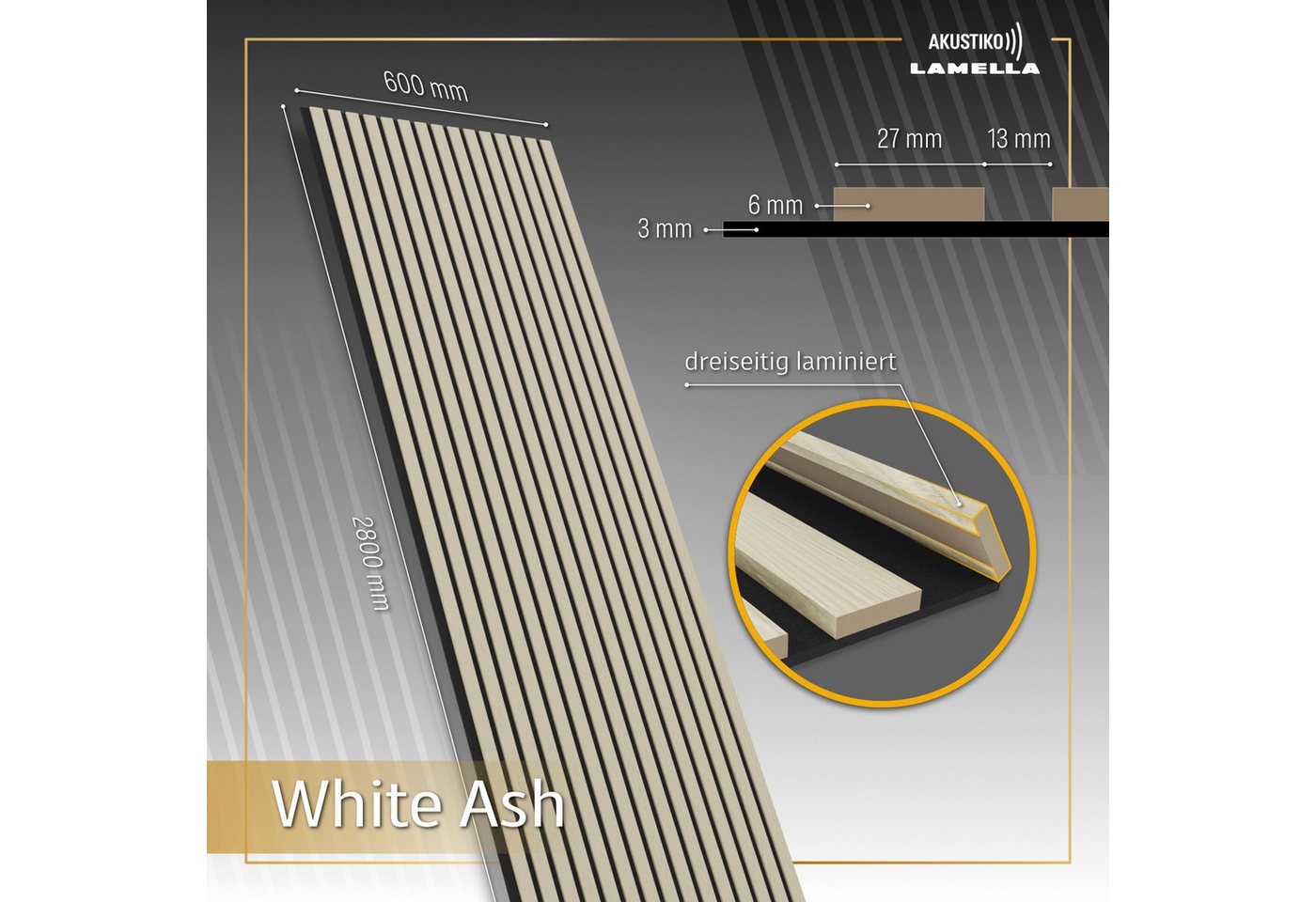 AKUSTIKO Wanddekoobjekt AK03 (Lamella Akustikpaneele 4 Stück 280x60cm - flexible Filz MDF Wandpaneele fugenlos - überlappende Holz Lamellenwand, Premium Paneele - Akustik Wandverkleidung von HEXIM (6.72m² White Ash) Bild 4