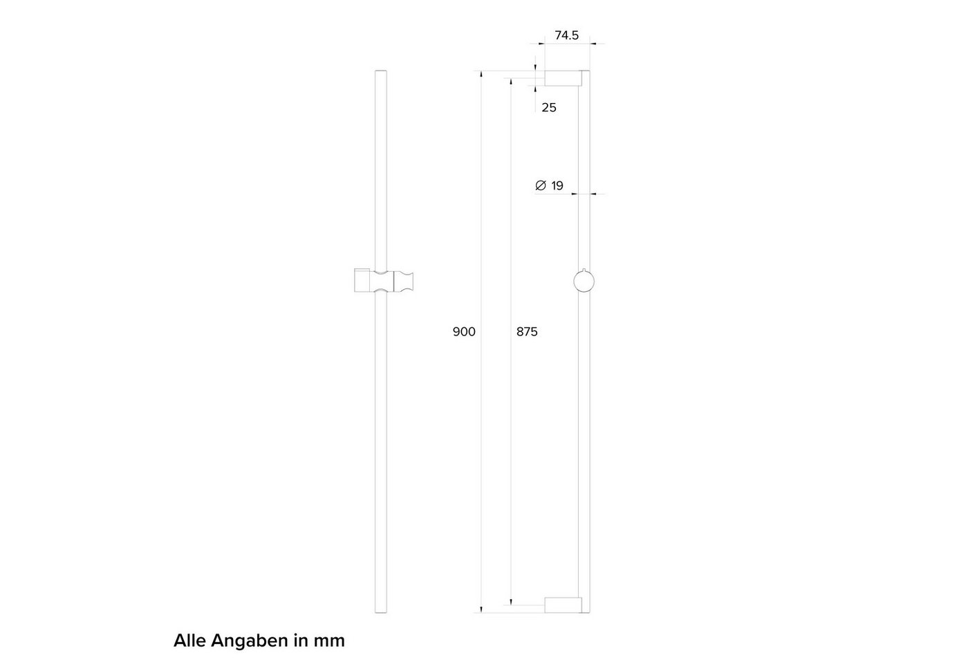 CHRIS BERGEN Duschstange Brausestange aus Metall Länge: 90 cm, in Chrom und Schwarz matt Bild 4