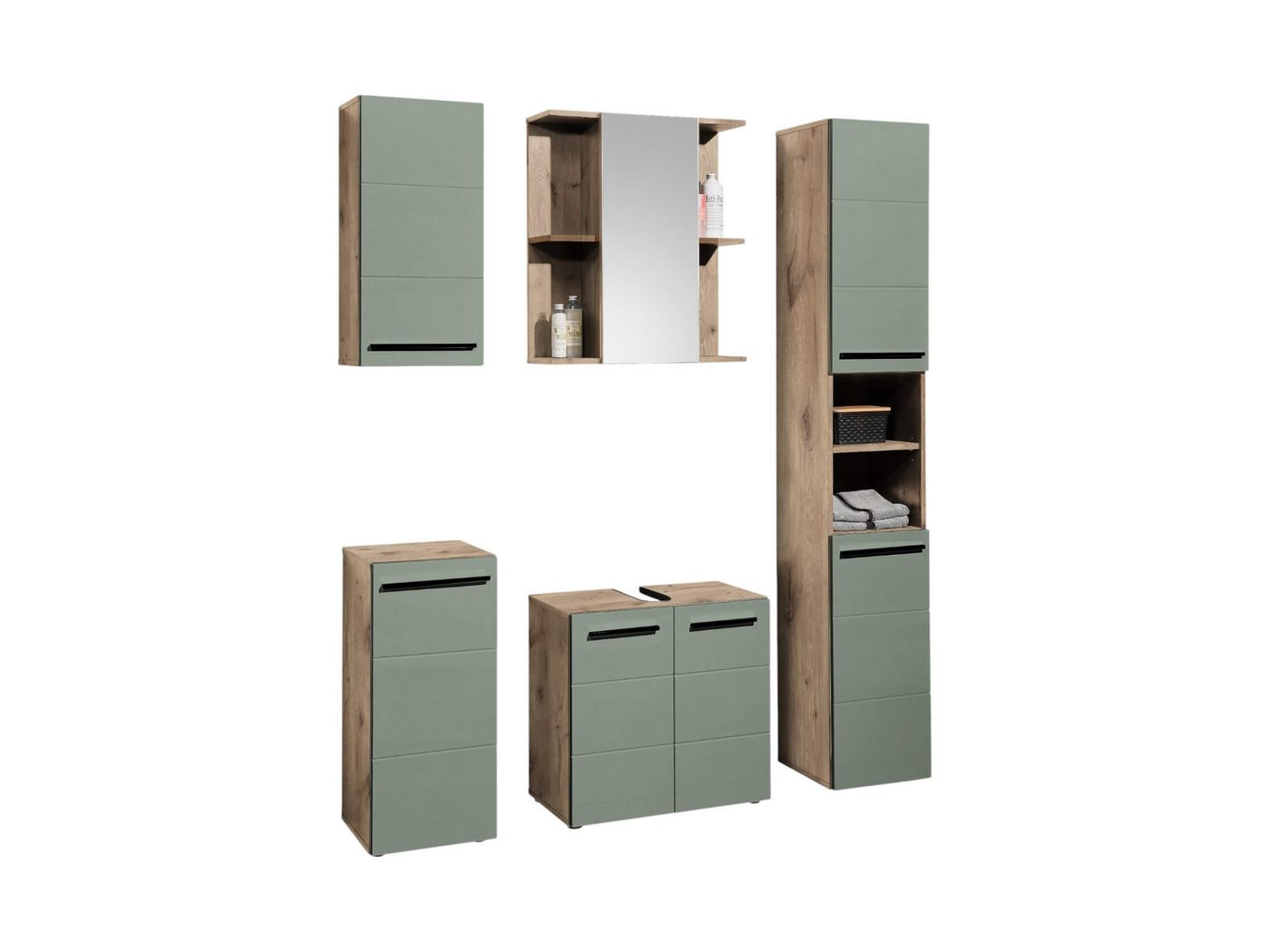 moebel-dich-auf Badezimmer-Set VALENCIA, (Hochschrank, Waschbeckenunterschrank, Spiegelschrank, Hängeschrank, Kommode, MDF-Fronten tiefgezogen, Korpus melaminbeschichtet) Bild 5
