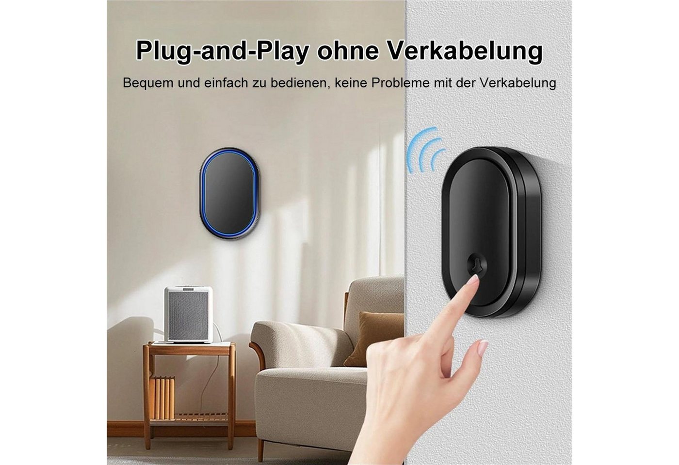 FELIXLEO Türklingel-Set Funkklingel Set Haus Türklingel Drahtlos LED 60 Melodien Schwarz