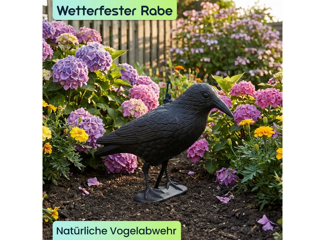 shop'n smile ideoon Vogel-Schreck Wetterfester Rabe zur Vogelabwehr, 35x19x13 cm, Vogelschreck, schwarz, 2-tlg., Raben-Attrappe in Lebensgröße zur Spatzenabwehr Bild 5