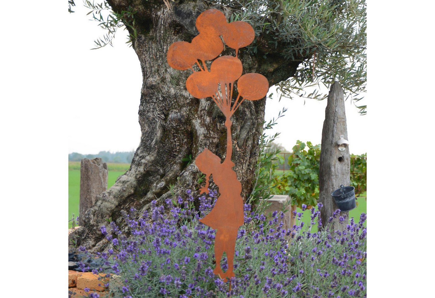UNUS GARDEN Gartenstecker Roststecker Mädchen mit Ballons klein (1-St., Höhe: 70 cm) Gartendeko, Gartenstecker, Roststecker aus metall Bild 5