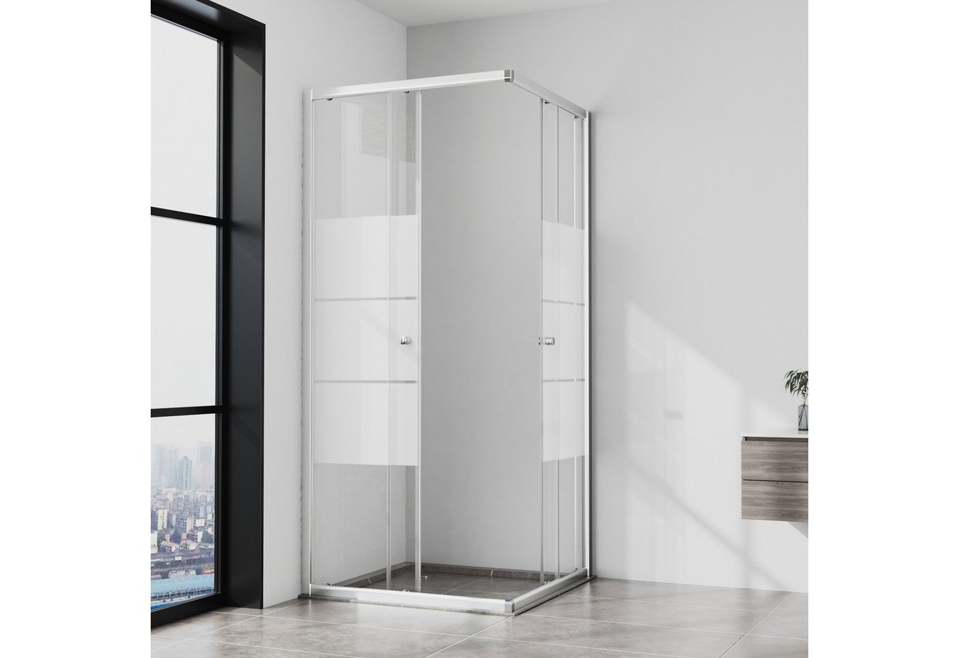 Boromal Eckdusche Duschkabine Schiebetür 75x75 Eckeinstieg Duschabtrennung Duschwand 185, BxT: 75x75 cm, Einscheibensicherheitsglas, Duschwand Duschabtrennung Bild 4