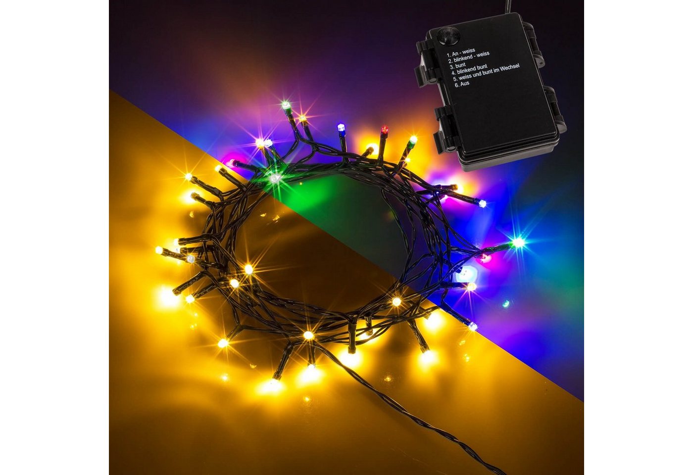 Out of the Blue LED-Lichterkette SET Innen Aussen Lichterkette 40+120 LEDs weiß+bunt mit Timer, 2er Set, 6-Stunden Timer, Weiß Bunt umstellbar, Batteriebetrieb Bild 3