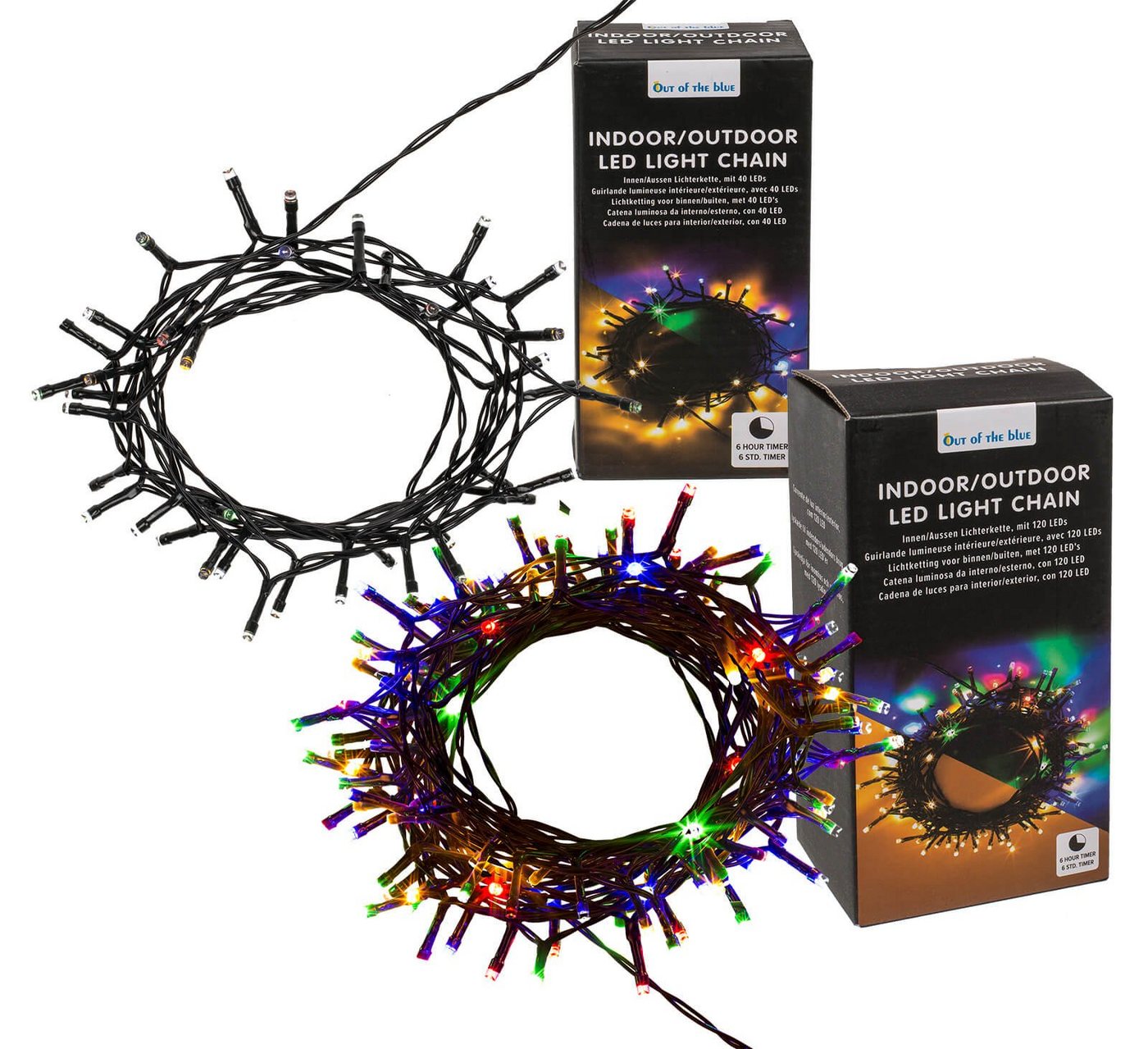 Out of the Blue LED-Lichterkette SET Innen Aussen Lichterkette 40+120 LEDs weiß+bunt mit Timer, 2er Set, 6-Stunden Timer, Weiß Bunt umstellbar, Batteriebetrieb Bild 4