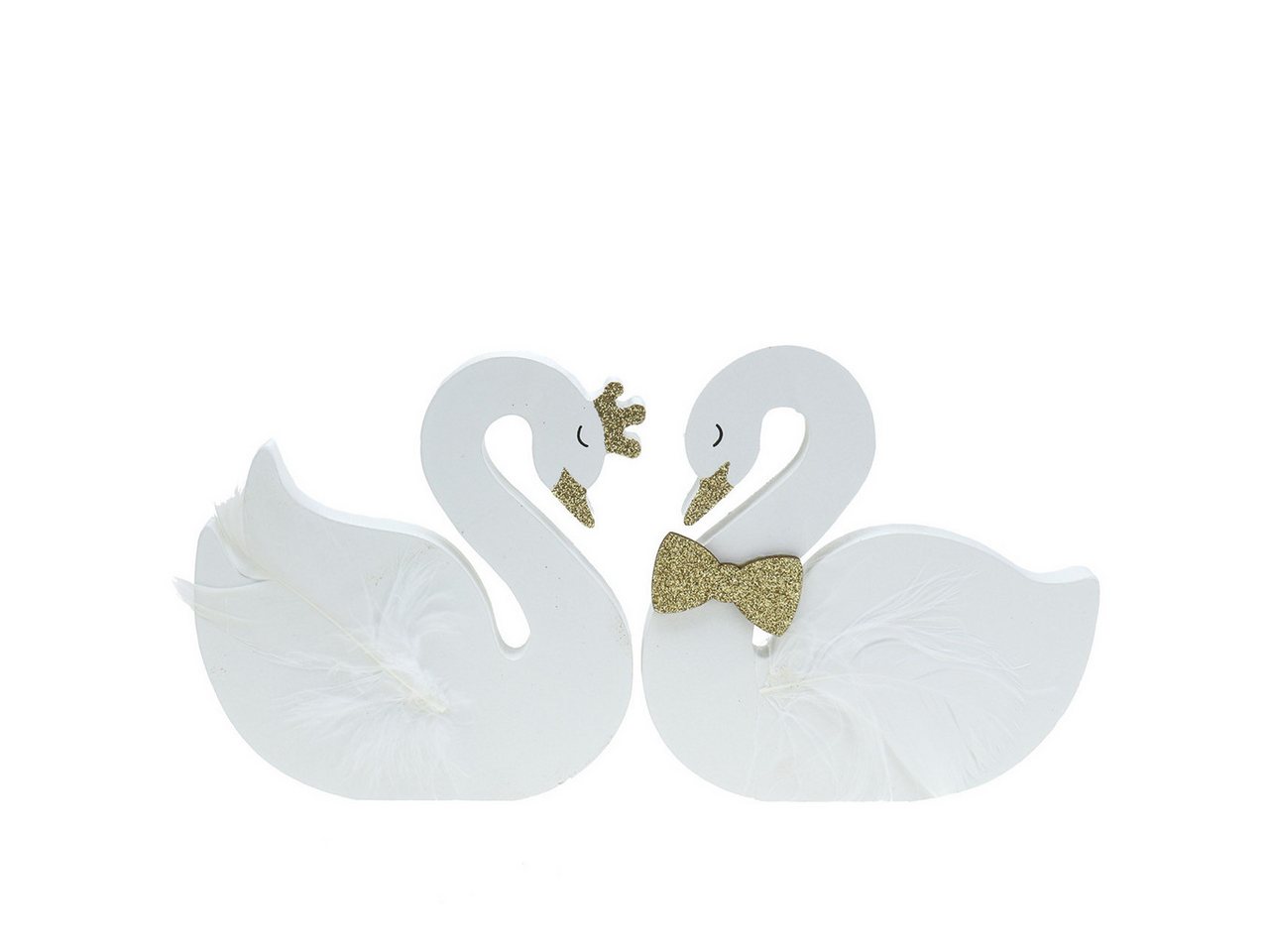 Florists Products Bastelnaturmaterial Deko-Schwäne Hochzeit Holz Weiß Gold Krone Fliege 12x13cm 2er, 2 Stück