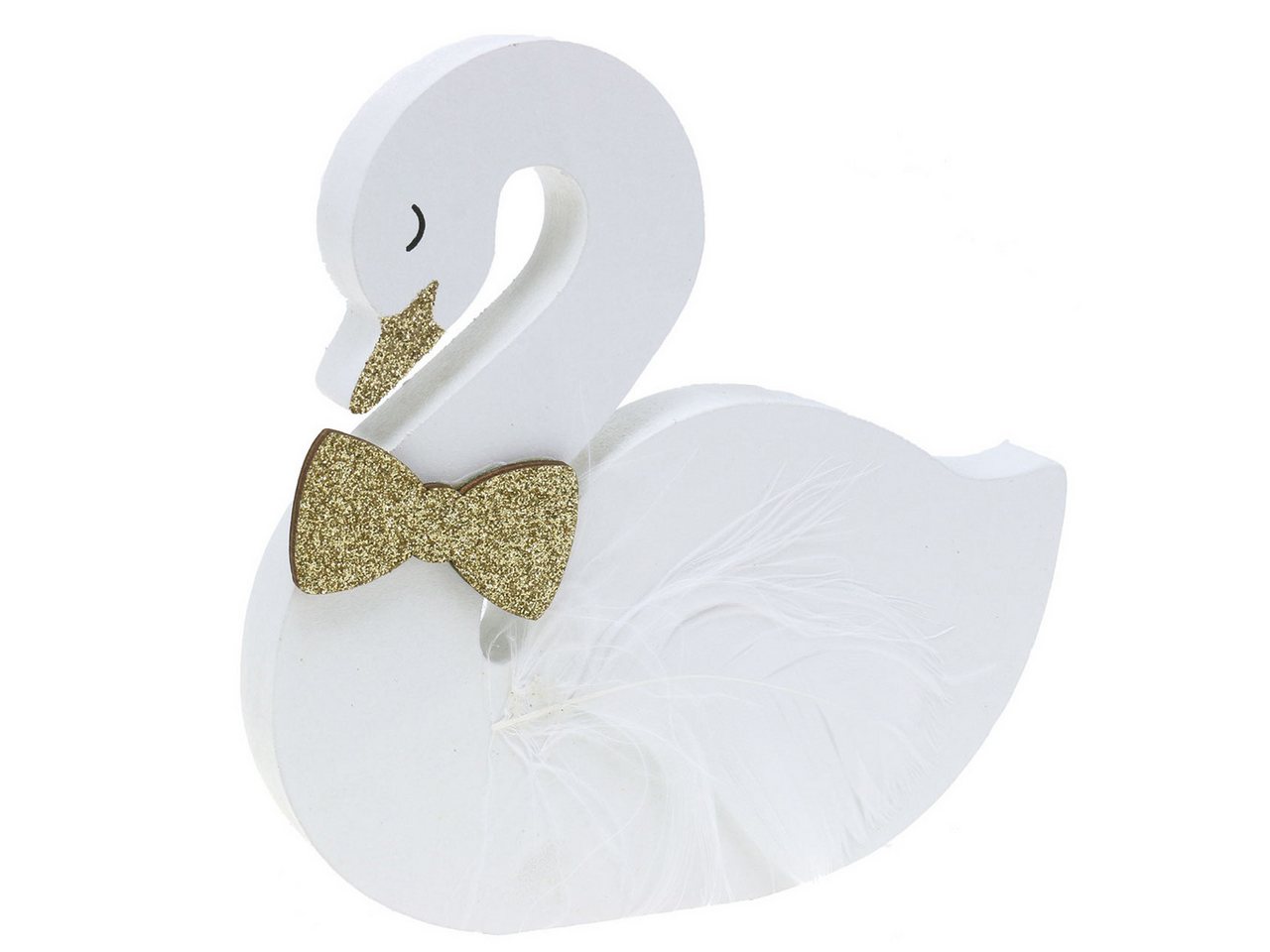 Florists Products Bastelnaturmaterial Deko-Schwäne Hochzeit Holz Weiß Gold Krone Fliege 12x13cm 2er, 2 Stück Bild 2