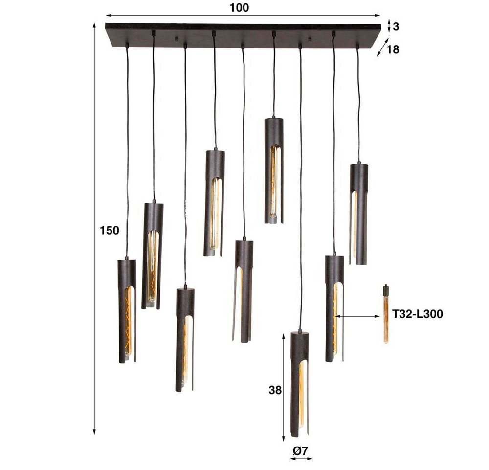 famlights Pendelleuchte Pendelleuchte Alla in Schwarz E27 7-flammig