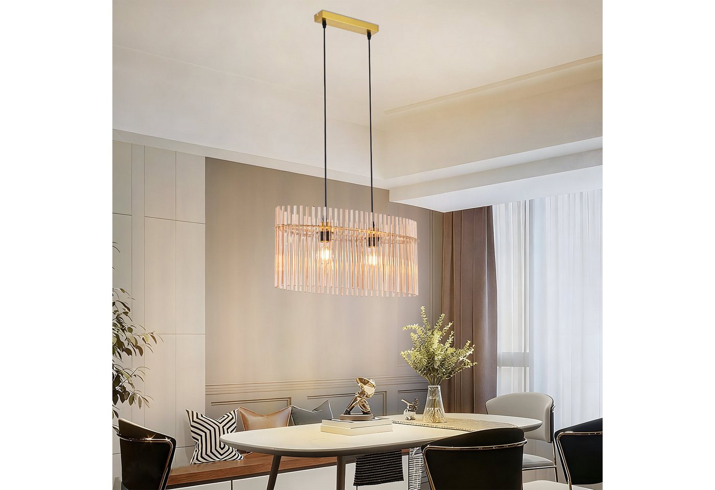 ZMH Pendelleuchte Esstisch aus Glas und Metall, 2/3/5-flammige Hängeleuchte E27, ohne Leuchtmittel, höhenverstellbar, für Esszimmer Bar, Hotel Bild 5