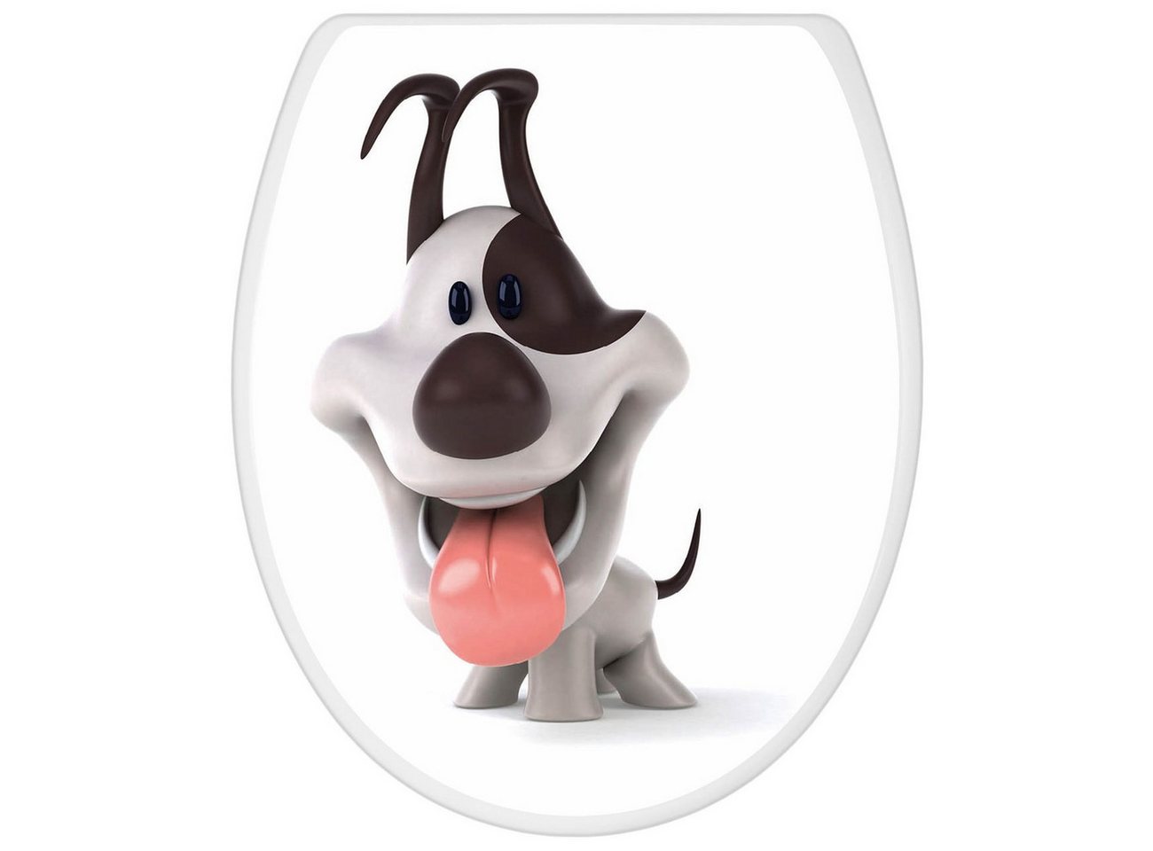 banjado WC-Sitz mit Absenkautomatik Motiv Comic-Hund (umweltfreundliches Material, integrierte Scharniere), 44,5 x 37 x 5 cm
