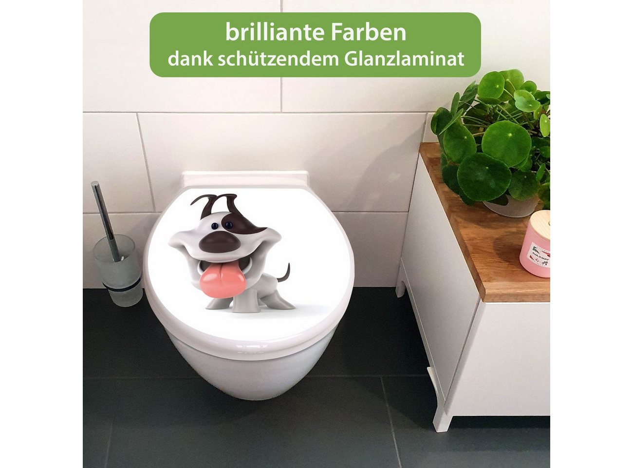 banjado WC-Sitz mit Absenkautomatik Motiv Comic-Hund (umweltfreundliches Material, integrierte Scharniere), 44,5 x 37 x 5 cm Bild 3