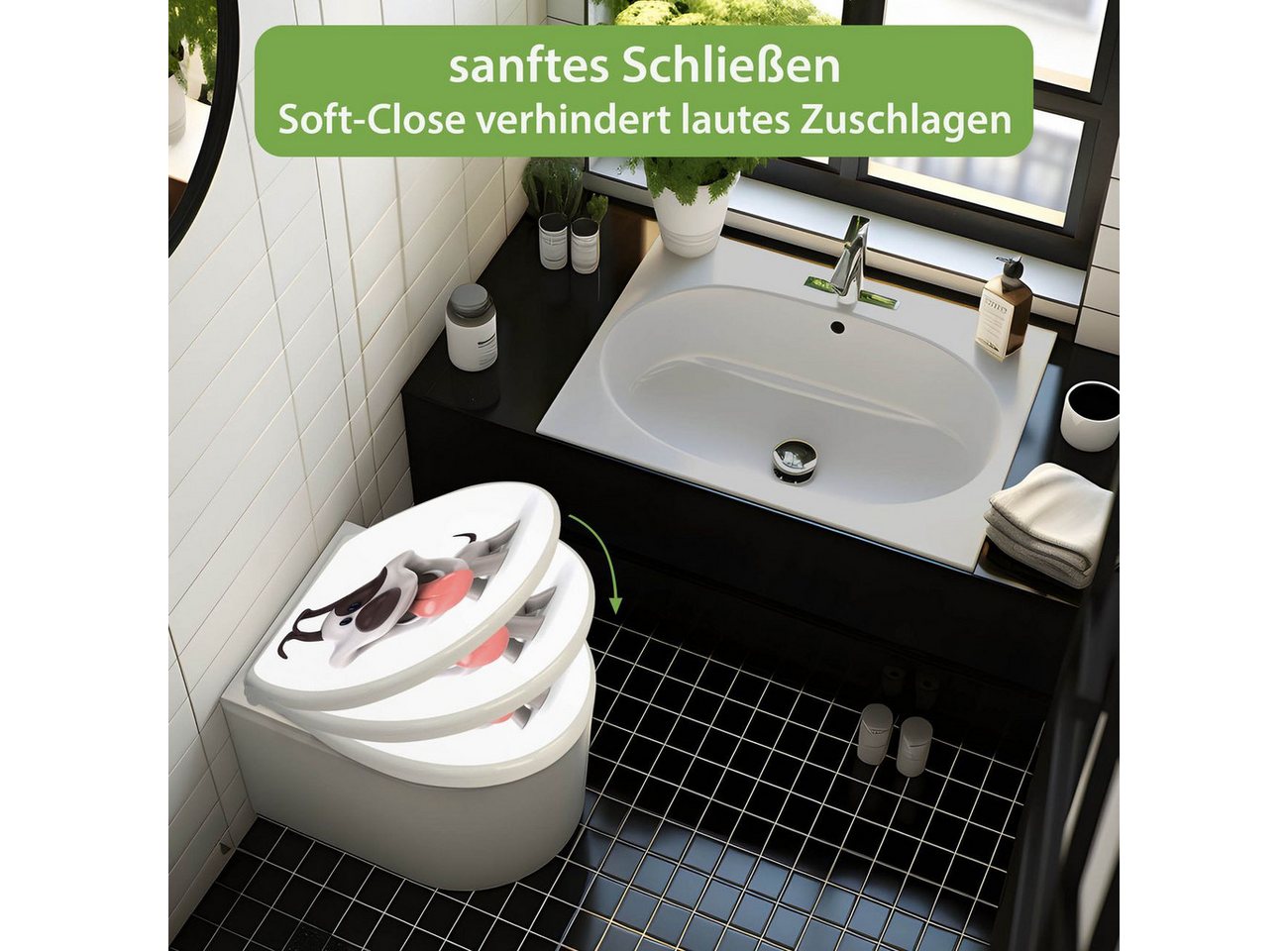 banjado WC-Sitz mit Absenkautomatik Motiv Comic-Hund (umweltfreundliches Material, integrierte Scharniere), 44,5 x 37 x 5 cm Bild 5