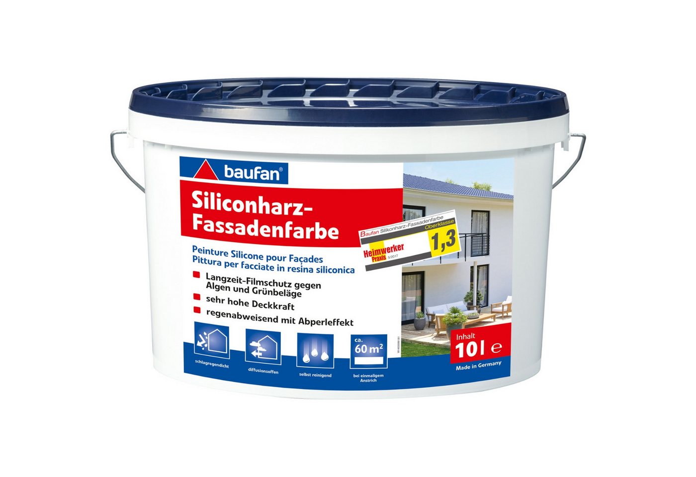 baufan® Fassadenfarbe Baufan Außenfarbe Premium 10L weiß Siliconharz Schutz Abperleffekt