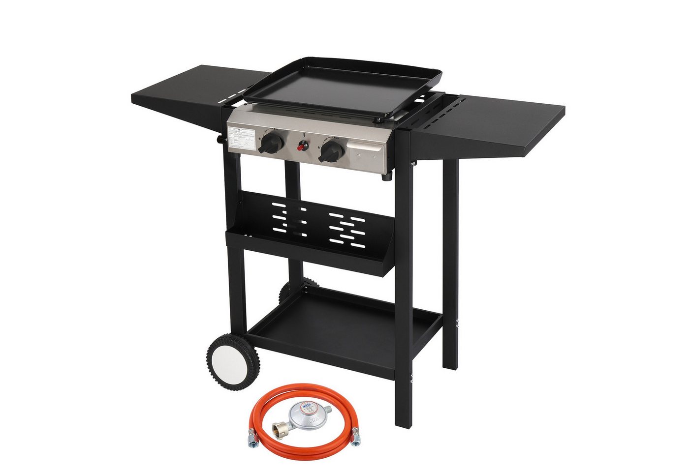 LALAHO Gasgrill Grillwagen 2 Brennern 5.86 kW mit emaillierter Grillplatte, integriertem Thermometer und Seitenablagen Bild 4