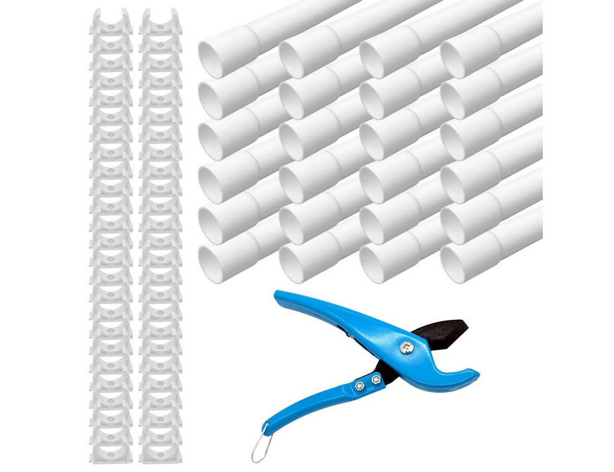 ARLI Leerrohr Installationsrohr M16 M20 M25 M32 PVC mit 40 50 25 20 Klemmschellen, (Set, 24-tlg), Elektrorohr, gemufft M20 – 24 Meter (24 Stangen à 1 m) mit 50 Klemmschellen starr Bild 3