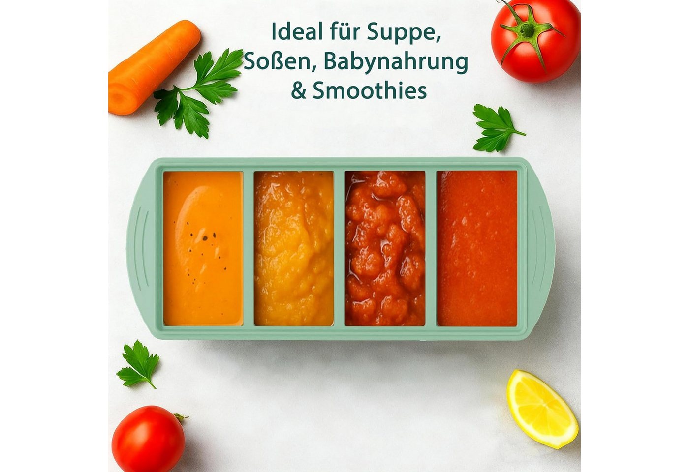FELIXLEO Eiswürfelform Silikon Gefrierform mit Deckel für Suppe Meal Prep Mint, (3-tlg)