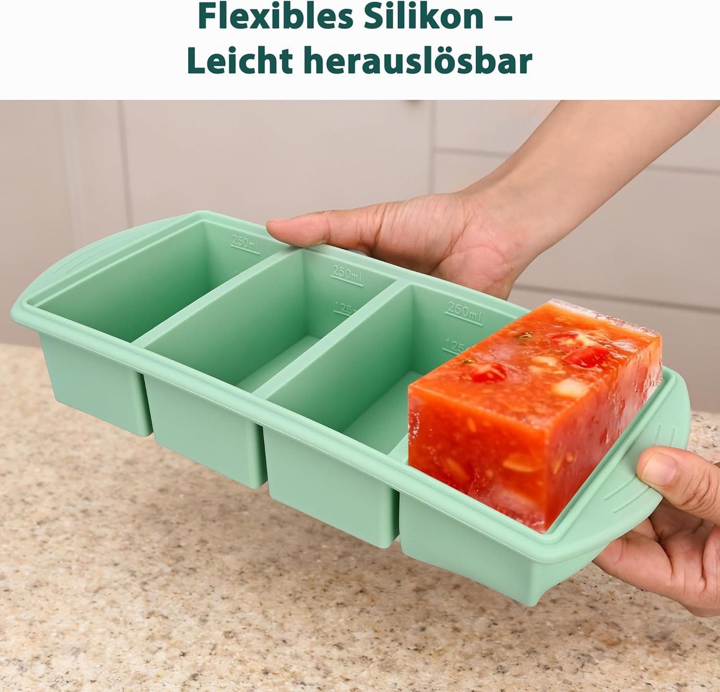 FELIXLEO Eiswürfelform Silikon Gefrierform mit Deckel für Suppe Meal Prep Mint, (3-tlg) Bild 2