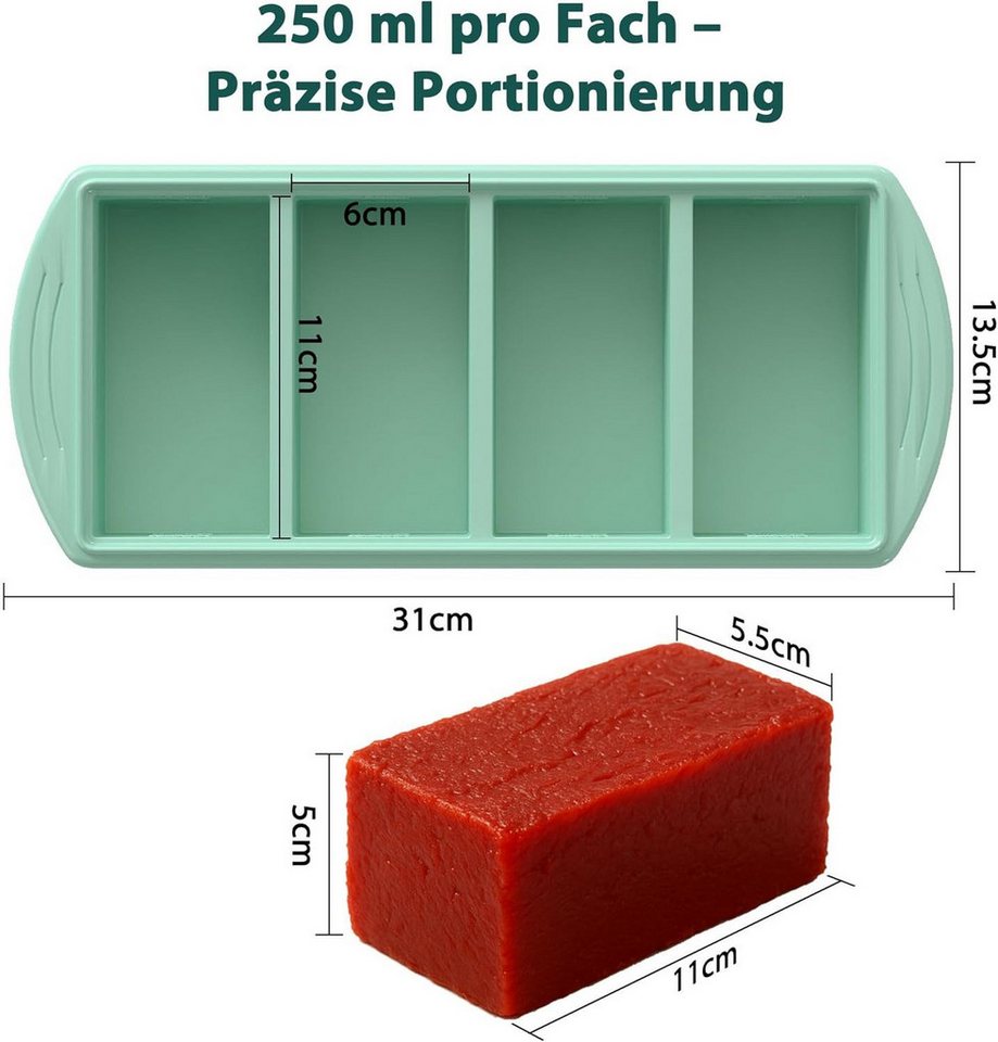 FELIXLEO Eiswürfelform Silikon Gefrierform mit Deckel für Suppe Meal Prep Mint, (3-tlg) Bild 4