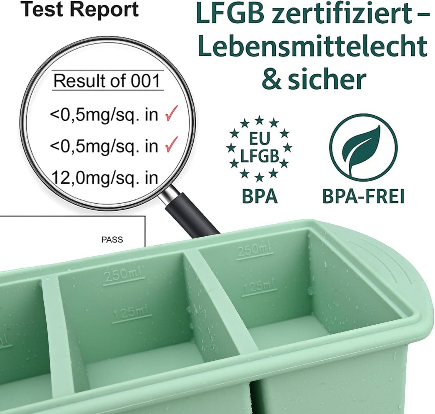 FELIXLEO Eiswürfelform Silikon Gefrierform mit Deckel für Suppe Meal Prep Mint, (3-tlg) Bild 5