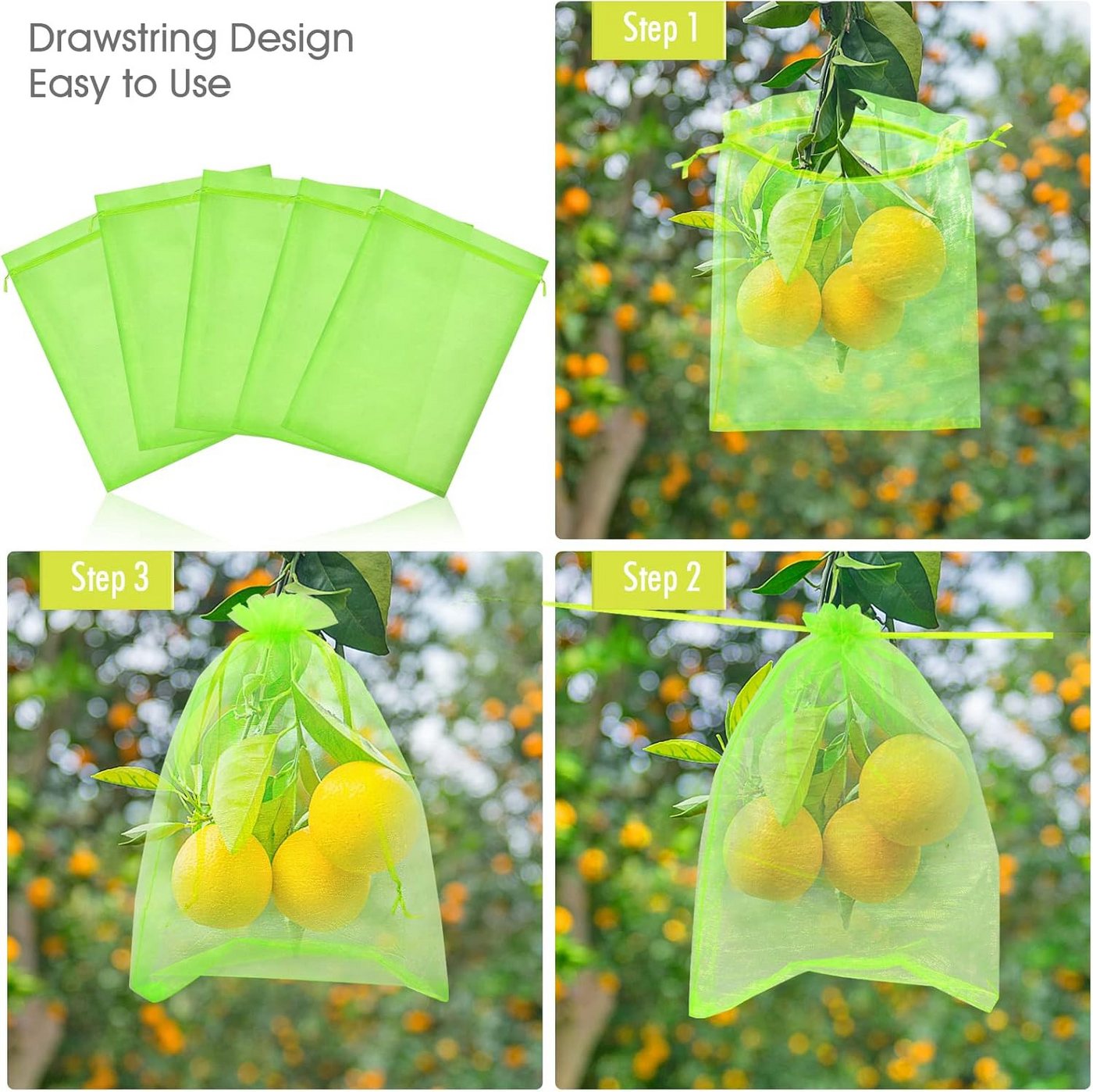FELIXLEO Pflanzenschutzdach 50er Traubenschutzbeutel 10x15cm, Organza Obstnetz mit Zugband Bild 2