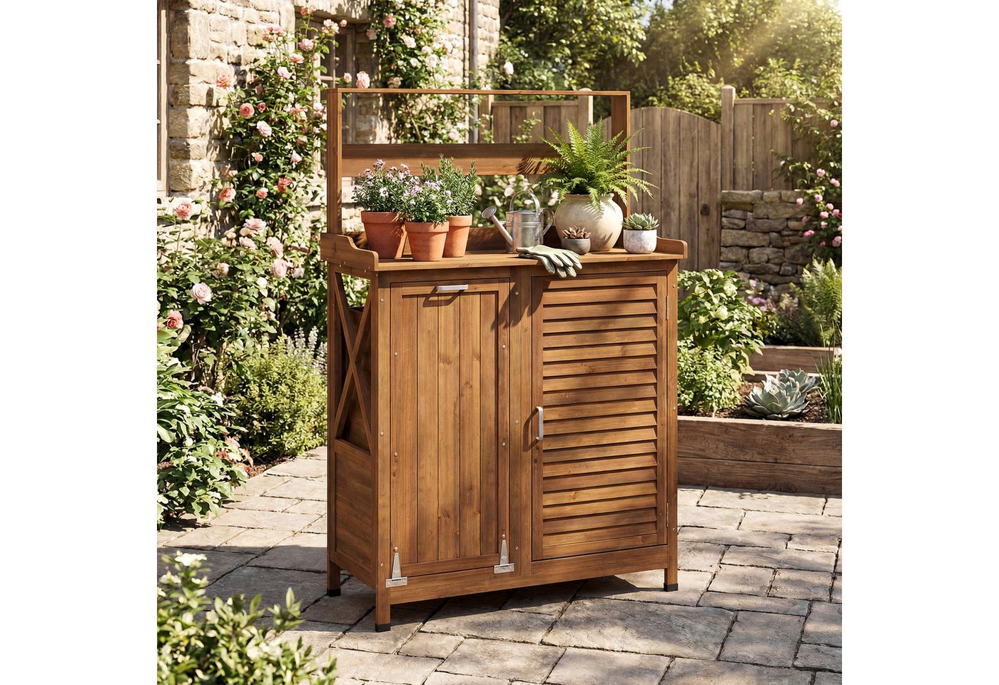 COSTWAY Pflanztisch (1-St), Gärtnertisch, Blumentisch mit Unterschrank & Regal