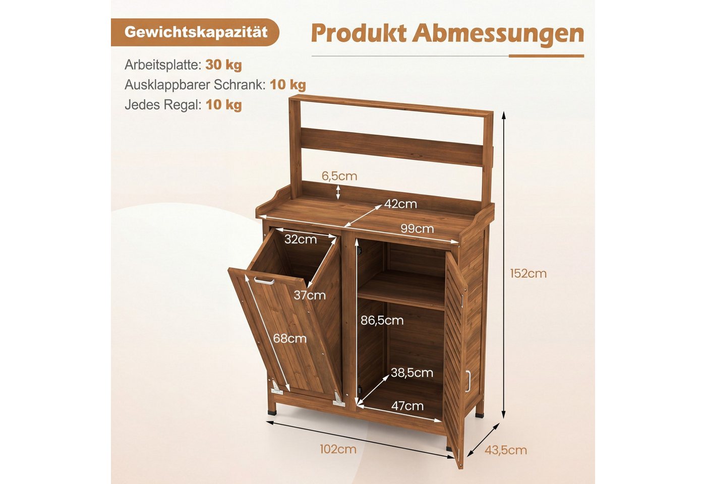 COSTWAY Pflanztisch (1-St), Gärtnertisch, Blumentisch mit Unterschrank & Regal Bild 2