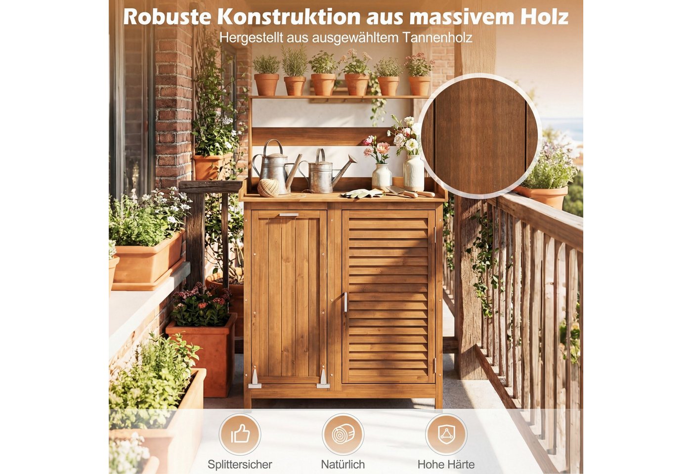 COSTWAY Pflanztisch (1-St), Gärtnertisch, Blumentisch mit Unterschrank & Regal Bild 4