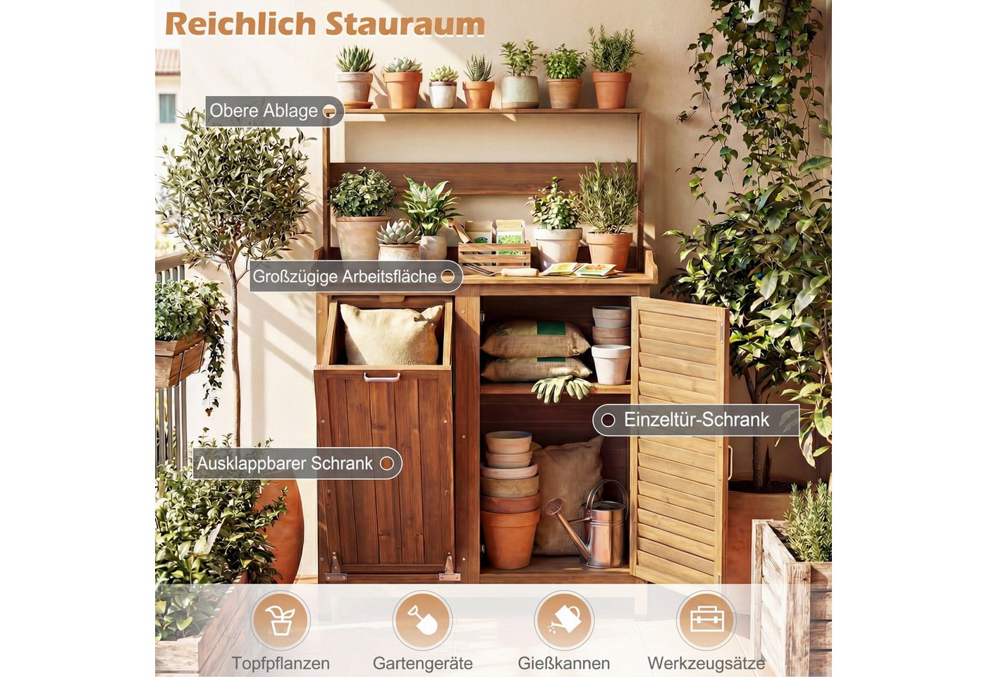 COSTWAY Pflanztisch (1-St), Gärtnertisch, Blumentisch mit Unterschrank & Regal Bild 5