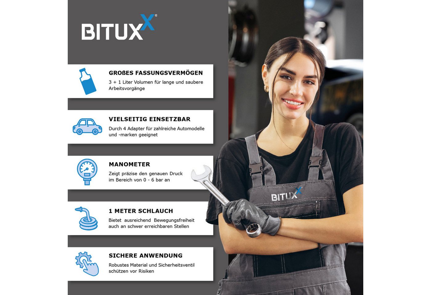 Bituxx Bremsscheiben-Richtwerkzeug Bituxx Bremsenentlüftungsgerät mit Ausgleichsbehälter 4 Adapter Bild 4