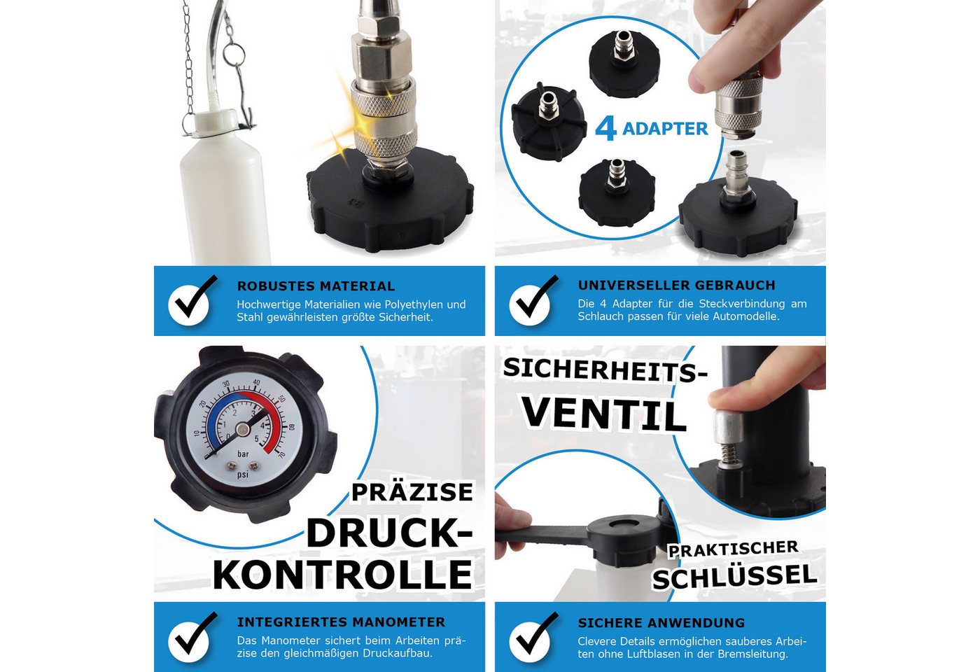Bituxx Bremsscheiben-Richtwerkzeug Bituxx Bremsenentlüftungsgerät mit Ausgleichsbehälter 4 Adapter Bild 5