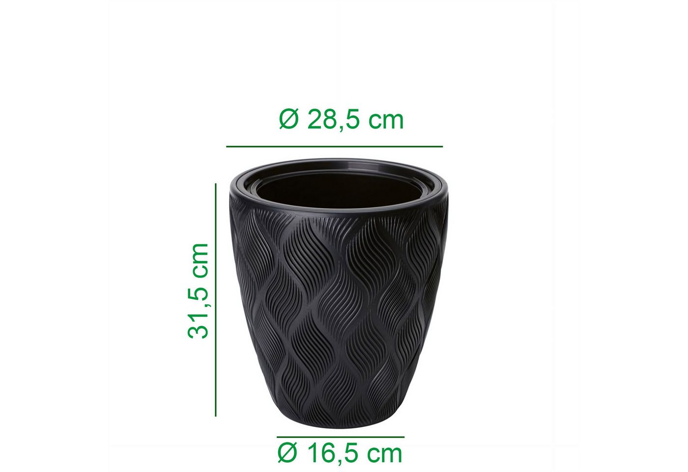 KAGM Pflanzkübel Blumenkübel Blumentopf dekorativ Ø 28,5 cm Schwarz (1 St., inkl. Pflanzeinsatz)