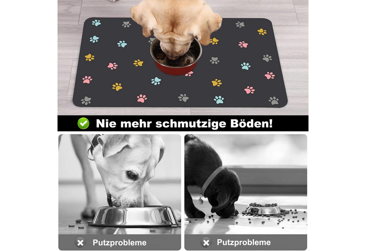 Mrilary Napfunterlage Futtermatte für Hunde & Katzen – Diatomit Napfunterlage, rutschfest, 1-St., saugfähig & schnell trocknend für Haustiere