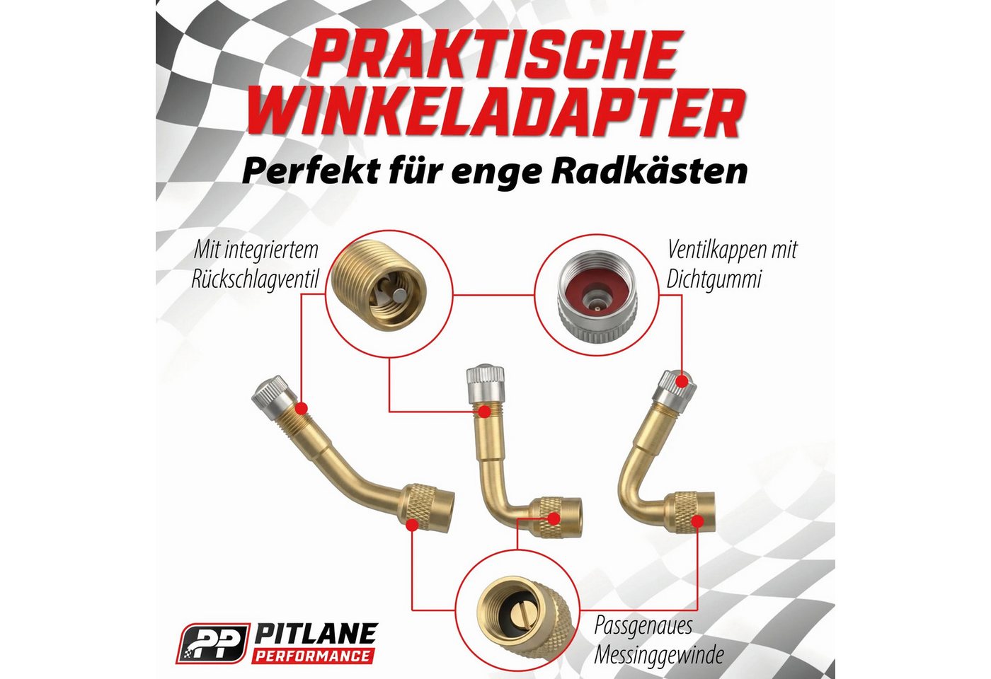 Pitlane Performance Ventilkappe Ventilverlängerung Autoventil, (Flexible Schrader Luftdruckventil Verlängerungen, 16-St., Ventilverlängerung für Autoventil), für Auto Motorrad E-Scooter Fahrrad LKW, dicht