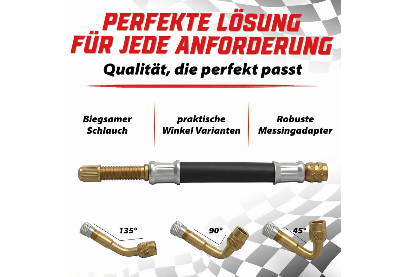 Pitlane Performance Ventilkappe Ventilverlängerung Autoventil, (Flexible Schrader Luftdruckventil Verlängerungen, 16-St., Ventilverlängerung für Autoventil), für Auto Motorrad E-Scooter Fahrrad LKW, dicht Bild 2