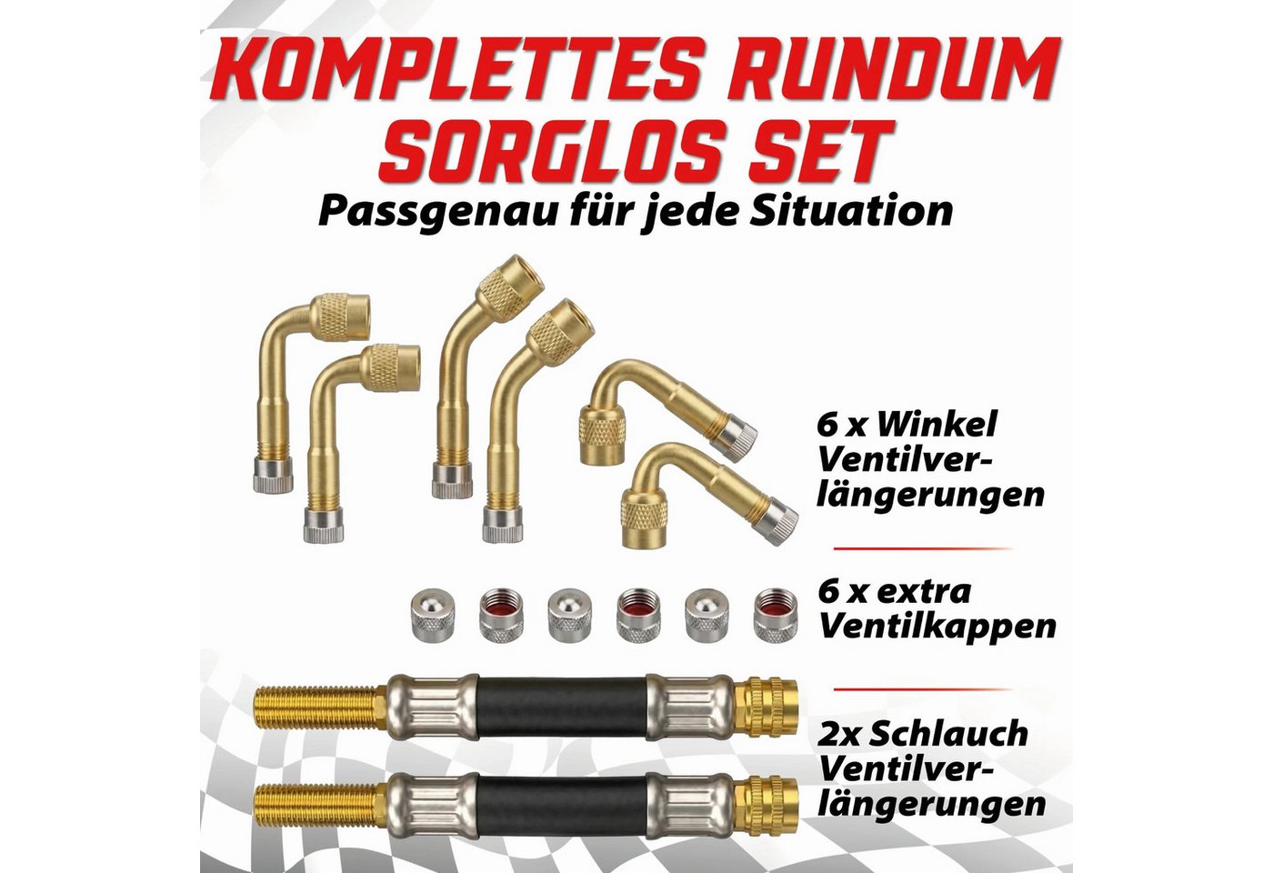 Pitlane Performance Ventilkappe Ventilverlängerung Autoventil, (Flexible Schrader Luftdruckventil Verlängerungen, 16-St., Ventilverlängerung für Autoventil), für Auto Motorrad E-Scooter Fahrrad LKW, dicht Bild 3