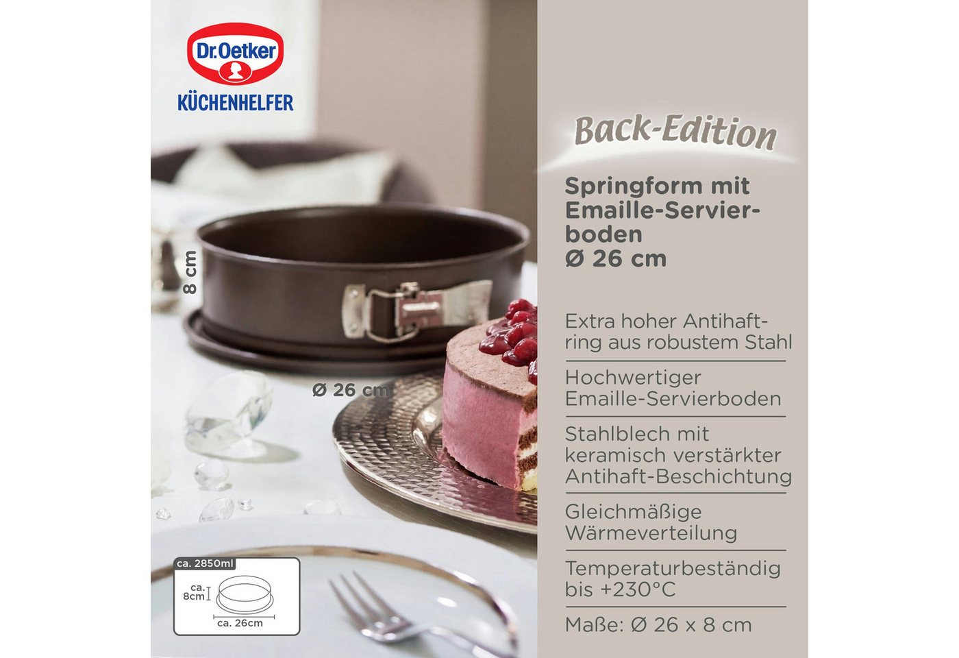 Dr. Oetker Küchenhelfer Springform antihaftbeschichtet, spülmaschinengeeignet, Ø 26cm, aus Stahlblech Bild 4